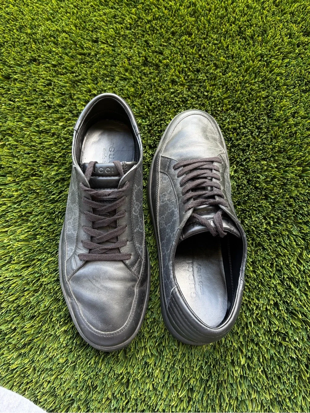 Gucci Men’s Black Monogram Lace-Up Sneakers